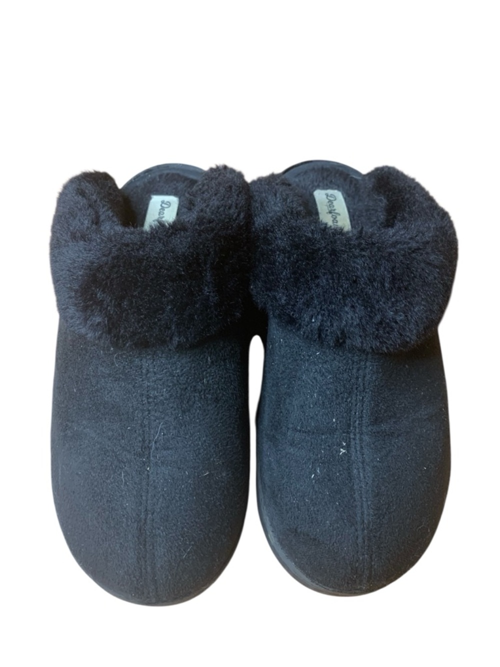 Dearfoams Black Microsuede Faux Fur Clog Slippers - Size M 7-8